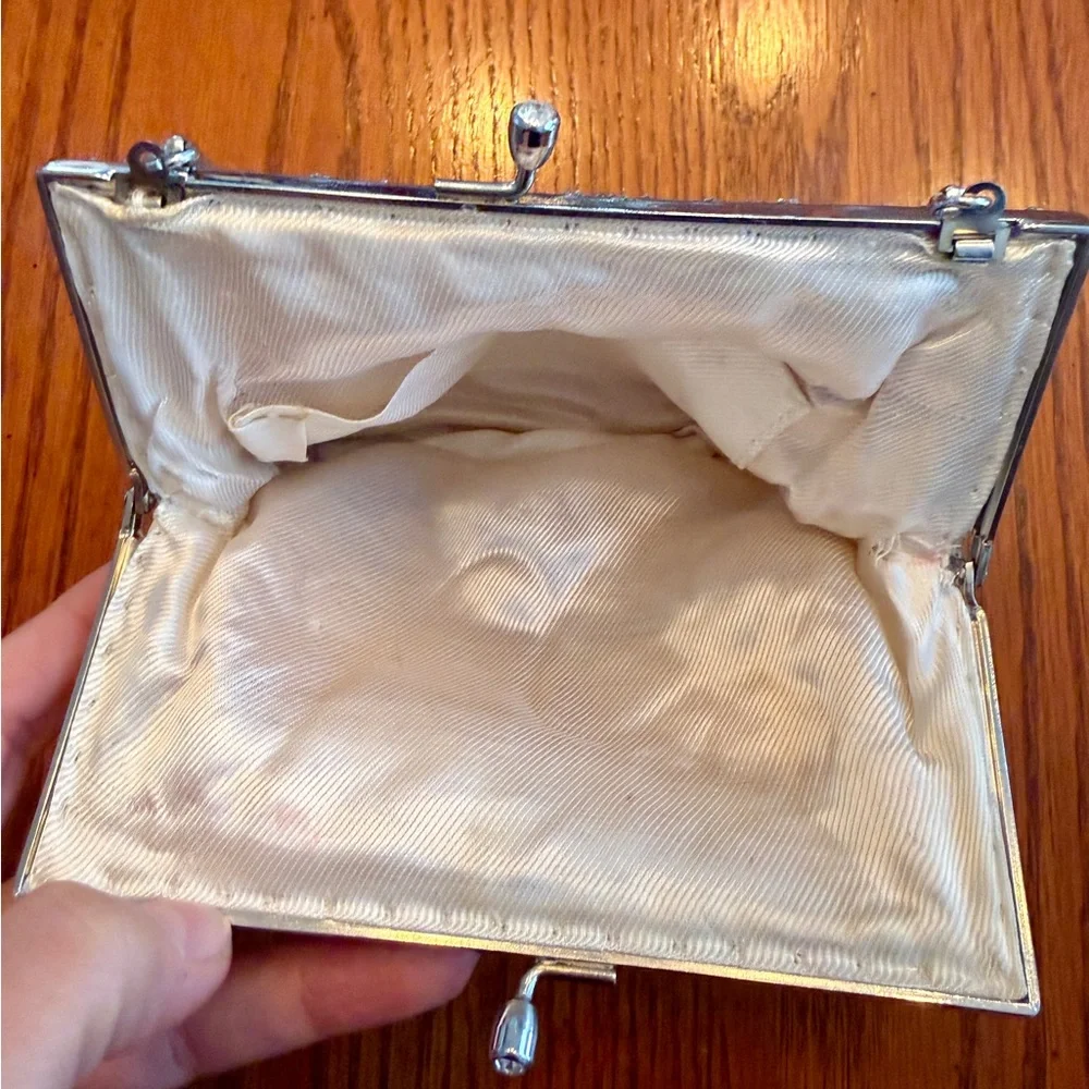 Evening Bag‎ Women Silver Beaded Sequin Floral Vintage Glam Regencycore Wedding